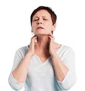  Woman holding throat in discomfort